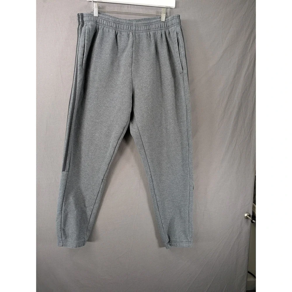 Adidas Mens Gray Fleece Jogger‎ Sweatpants 3 Stripe Athletic Pants XL